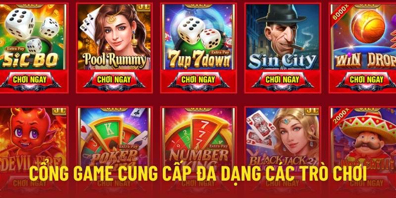 Cổng game cung cấp đa dạng các trò chơi với giao diện bắt mắt